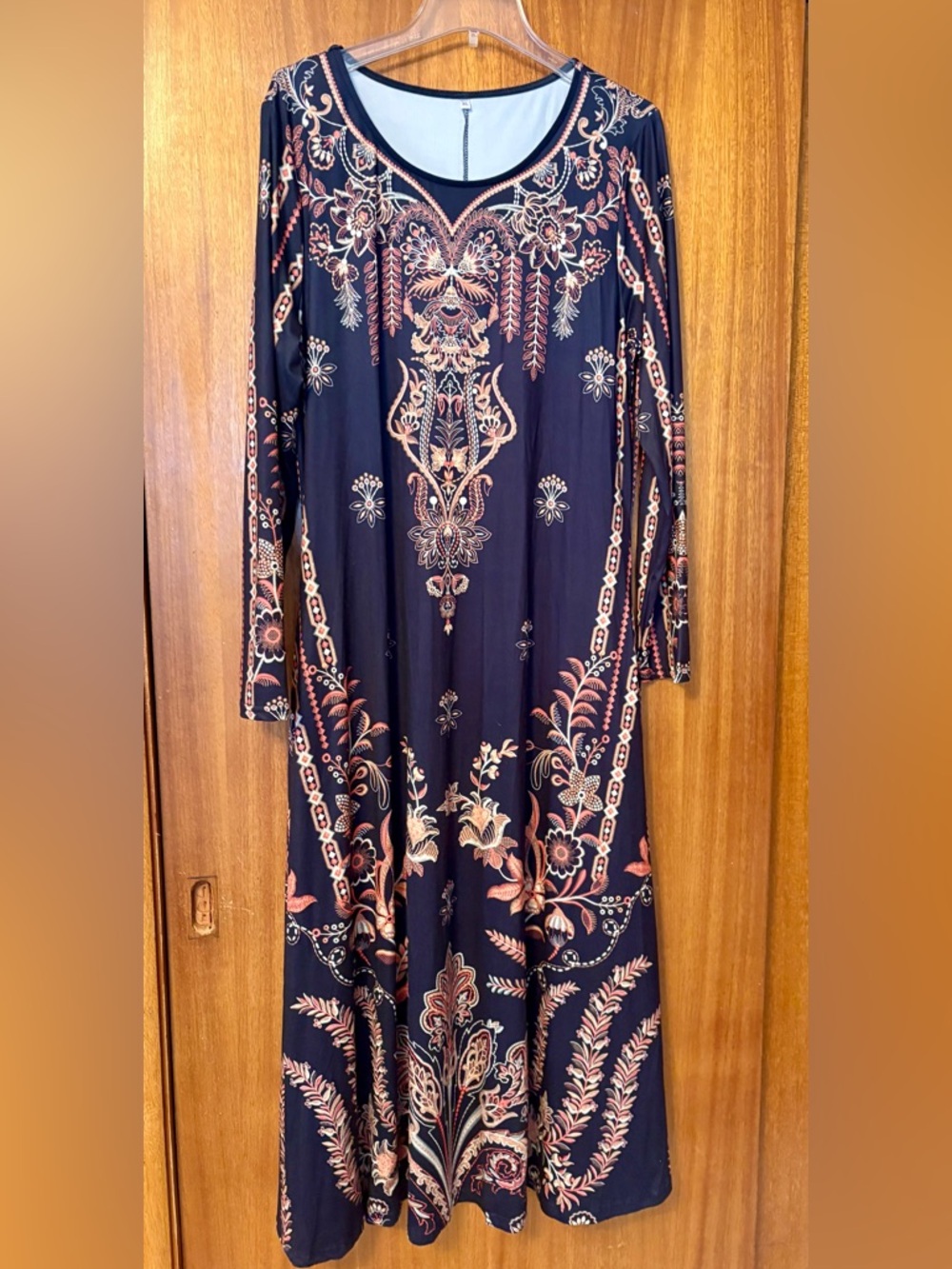Women's Black Floral Maxi Dress with Rust Accents